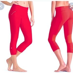 Athleta Relay Capri Pants Size Small Neon Pink/Orange/Heather Grey